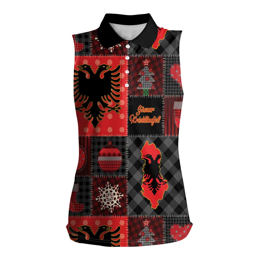 Albania Christmas Patchwork Women Sleeveless Polo Shirt - Wonder Print Shop