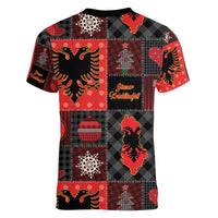 Albania Christmas Patchwork Women V-Neck T-Shirt - Wonder Print Shop