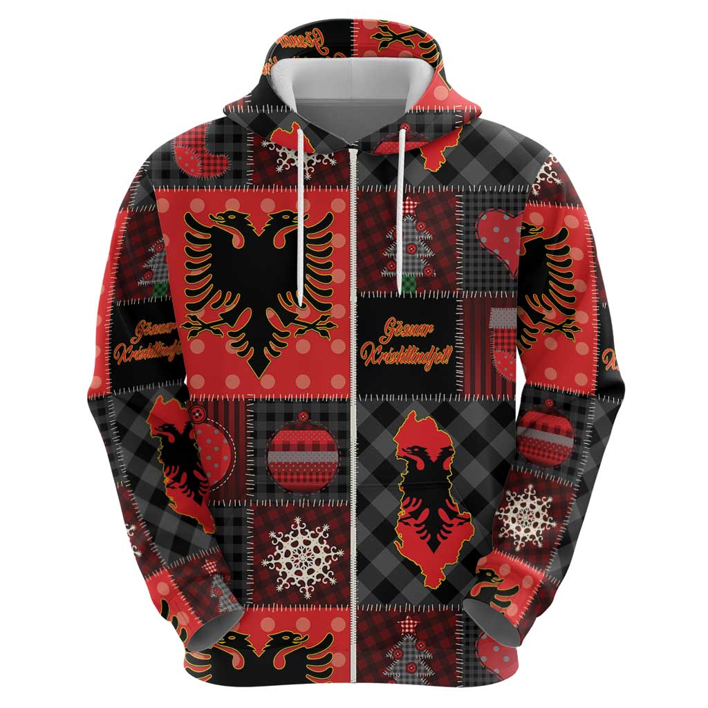 Albania Christmas Patchwork Zip Hoodie - Wonder Print Shop
