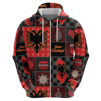 Albania Christmas Patchwork Zip Hoodie - Wonder Print Shop