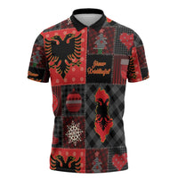Albania Christmas Patchwork Zipper Polo Shirt - Wonder Print Shop