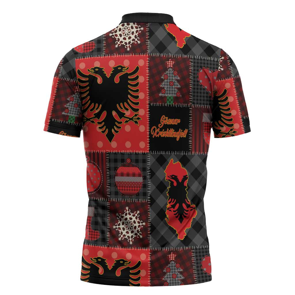 Albania Christmas Patchwork Zipper Polo Shirt - Wonder Print Shop