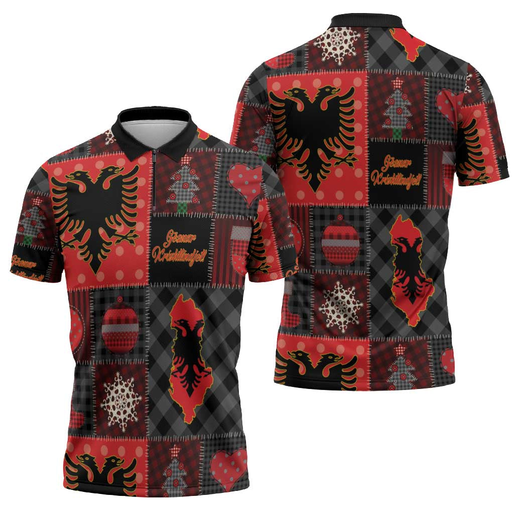 Albania Christmas Patchwork Zipper Polo Shirt - Wonder Print Shop