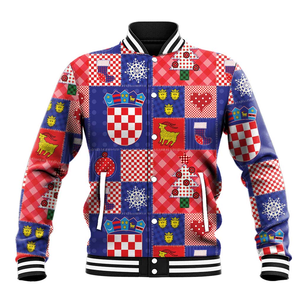 Croatia Christmas Patchwork Baseball Jacket - Wonder Print Shop