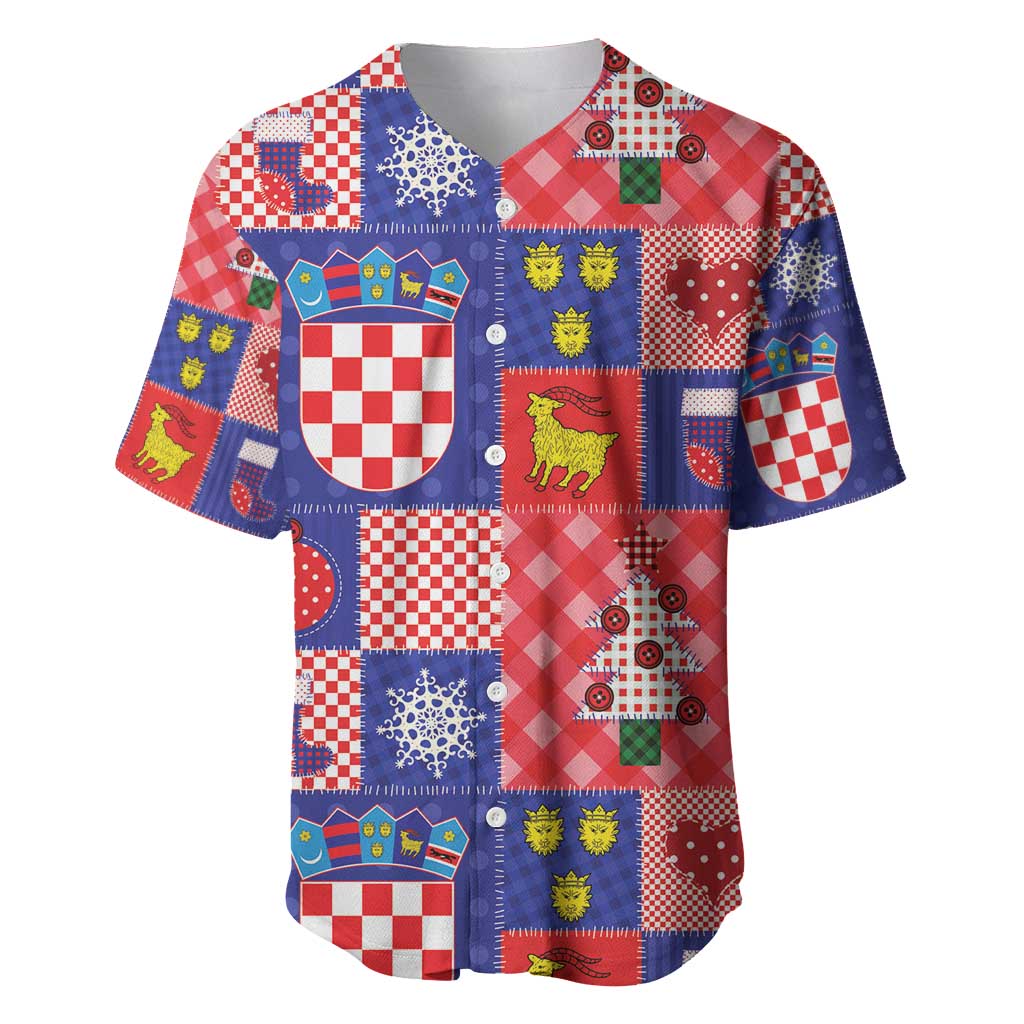 Croatia Christmas Patchwork Baseball Jersey - Wonder Print Shop