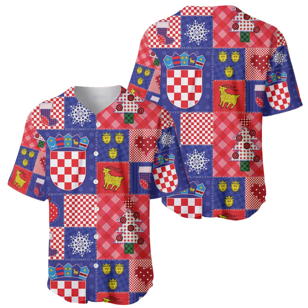 Croatia Christmas Patchwork Baseball Jersey - Wonder Print Shop