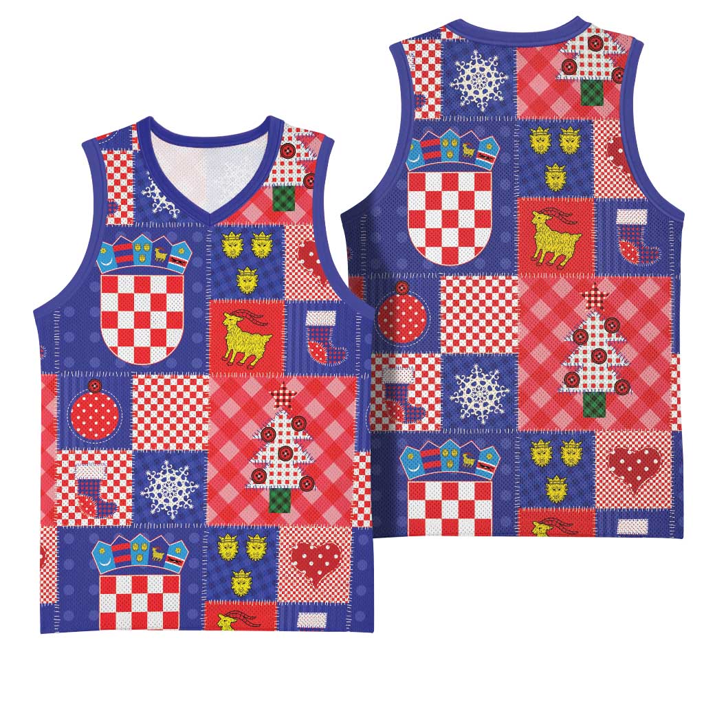 Croatia Christmas Patchwork Basketball Jersey - Wonder Print Shop