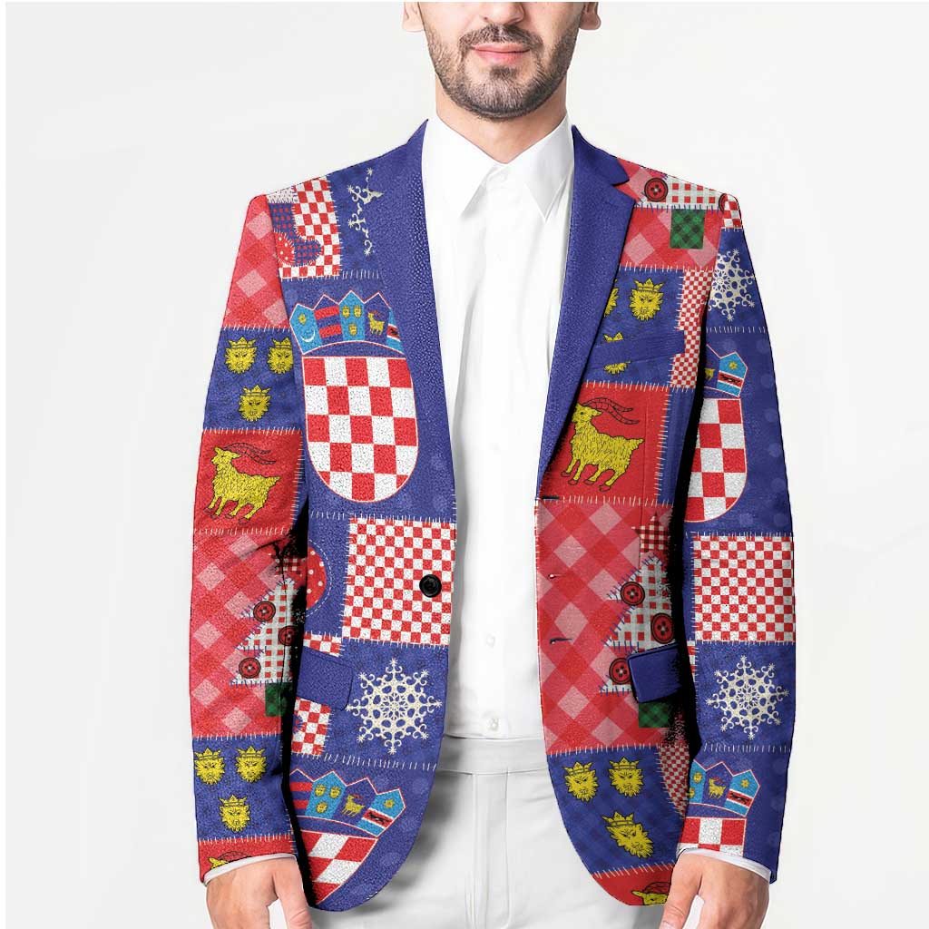Croatia Christmas Patchwork Blazer - Wonder Print Shop