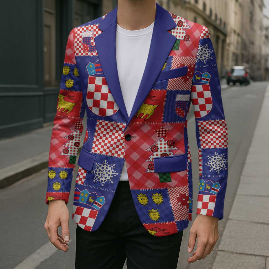 Croatia Christmas Patchwork Blazer - Wonder Print Shop