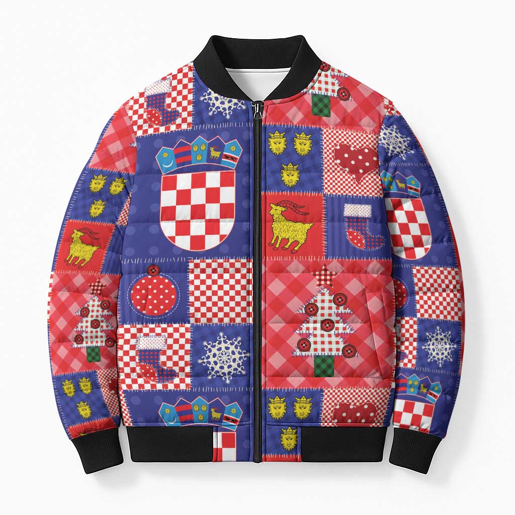 Croatia Christmas Patchwork Bomber Puffer Jacket - Wonder Print Shop