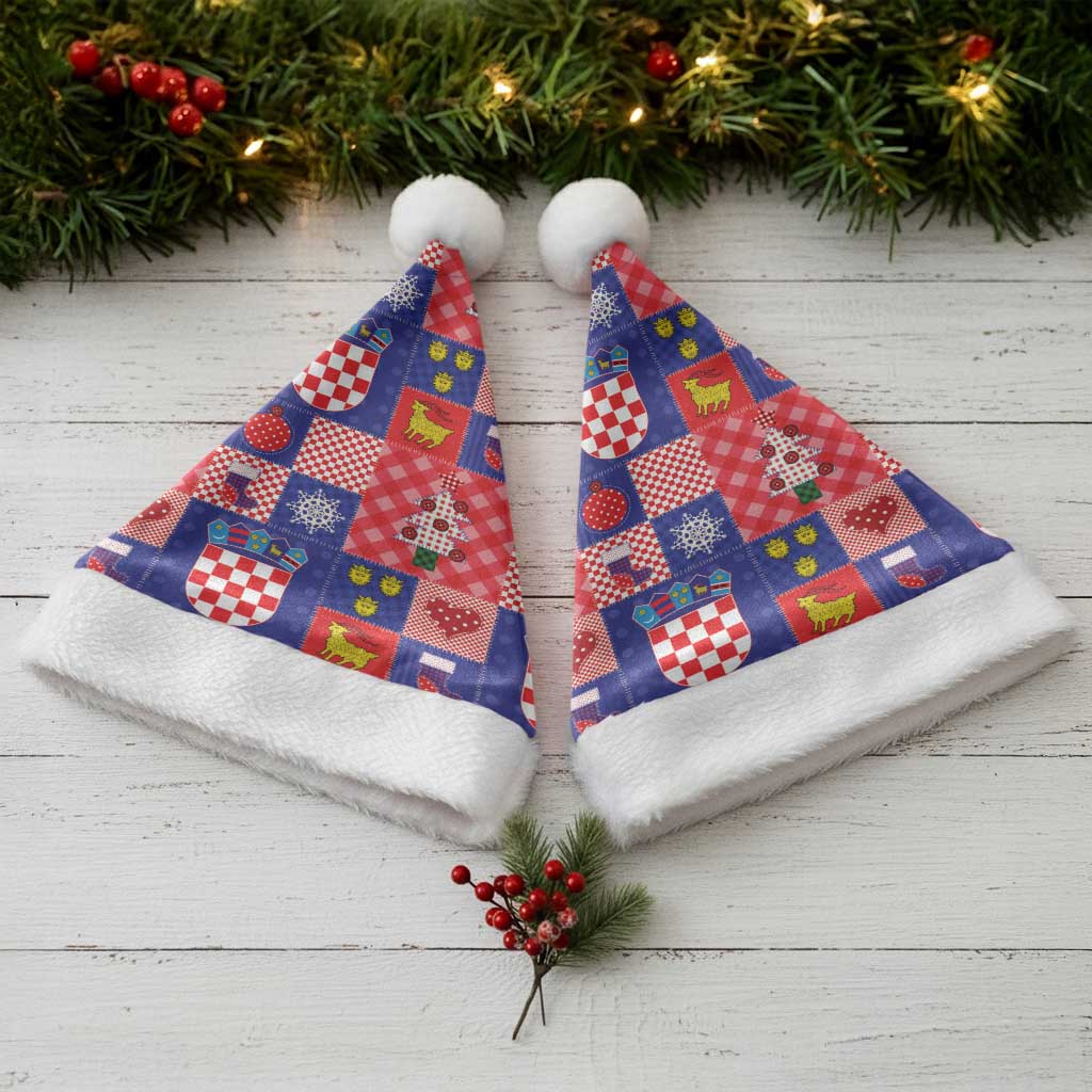 Croatia Christmas Patchwork Christmas Santa Hat - Wonder Print Shop