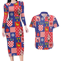 Croatia Christmas Patchwork Couples Matching Long Sleeve Bodycon Dress and Hawaiian Shirt - Wonder Print Shop