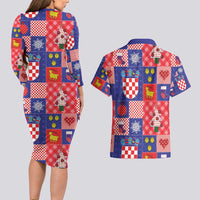 Croatia Christmas Patchwork Couples Matching Long Sleeve Bodycon Dress and Hawaiian Shirt - Wonder Print Shop