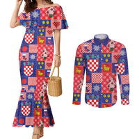 Croatia Christmas Patchwork Couples Matching Mermaid Dress and Long Sleeve Button Shirt - Wonder Print Shop