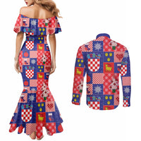 Croatia Christmas Patchwork Couples Matching Mermaid Dress and Long Sleeve Button Shirt - Wonder Print Shop