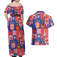 Croatia Christmas Patchwork Couples Matching Off Shoulder Maxi Dress and Hawaiian Shirt - Wonder Print Shop