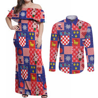 Croatia Christmas Patchwork Couples Matching Off Shoulder Maxi Dress and Long Sleeve Button Shirt - Wonder Print Shop
