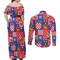 Croatia Christmas Patchwork Couples Matching Off Shoulder Maxi Dress and Long Sleeve Button Shirt - Wonder Print Shop