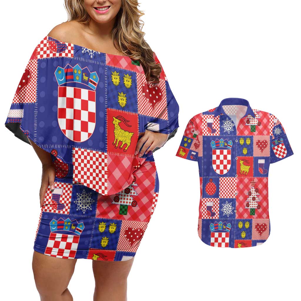 Croatia Christmas Patchwork Couples Matching Off Shoulder Short Dress and Hawaiian Shirt - Wonder Print Shop