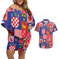 Croatia Christmas Patchwork Couples Matching Off Shoulder Short Dress and Hawaiian Shirt - Wonder Print Shop