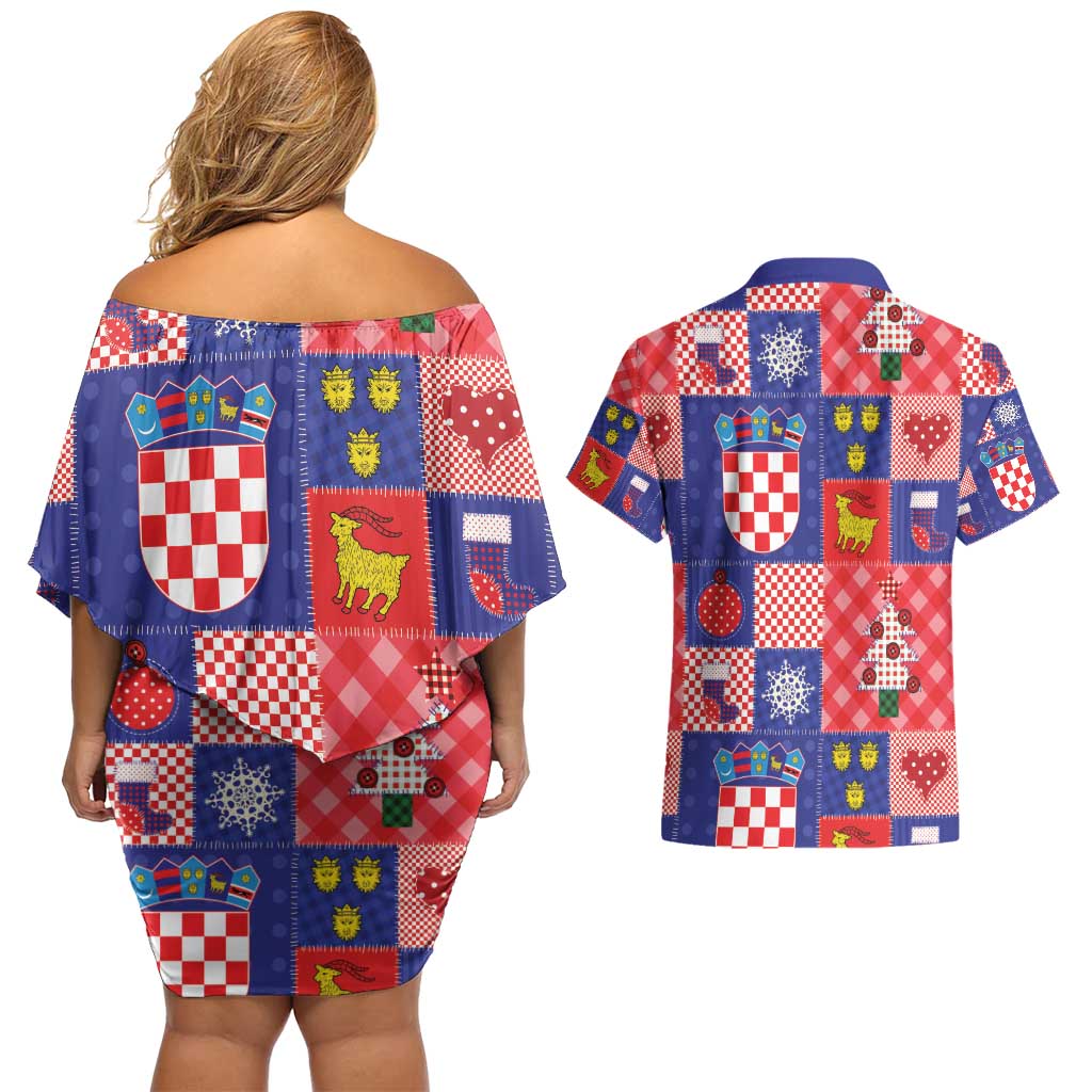 Croatia Christmas Patchwork Couples Matching Off Shoulder Short Dress and Hawaiian Shirt - Wonder Print Shop