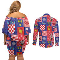 Croatia Christmas Patchwork Couples Matching Off Shoulder Short Dress and Long Sleeve Button Shirt - Wonder Print Shop