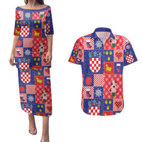 Croatia Christmas Patchwork Couples Matching Puletasi and Hawaiian Shirt - Wonder Print Shop