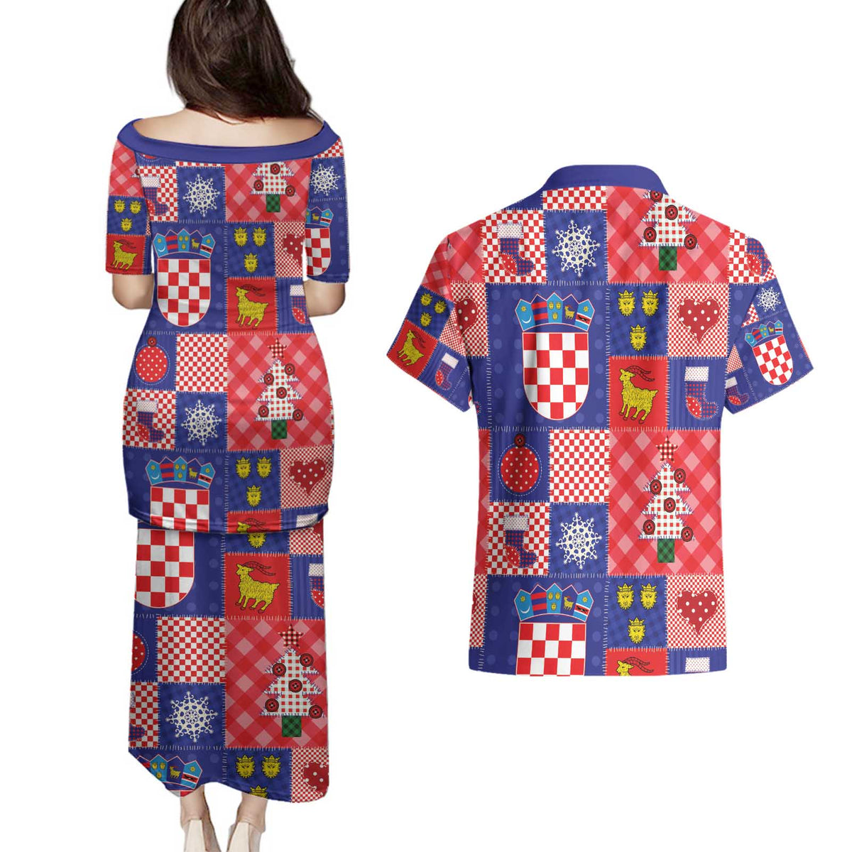 Croatia Christmas Patchwork Couples Matching Puletasi and Hawaiian Shirt - Wonder Print Shop