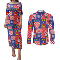 Croatia Christmas Patchwork Couples Matching Puletasi and Long Sleeve Button Shirt - Wonder Print Shop