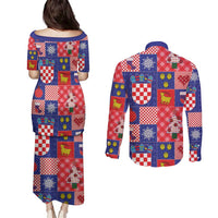 Croatia Christmas Patchwork Couples Matching Puletasi and Long Sleeve Button Shirt - Wonder Print Shop