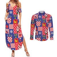 Croatia Christmas Patchwork Couples Matching Summer Maxi Dress and Long Sleeve Button Shirt - Wonder Print Shop