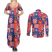 Croatia Christmas Patchwork Couples Matching Summer Maxi Dress and Long Sleeve Button Shirt - Wonder Print Shop