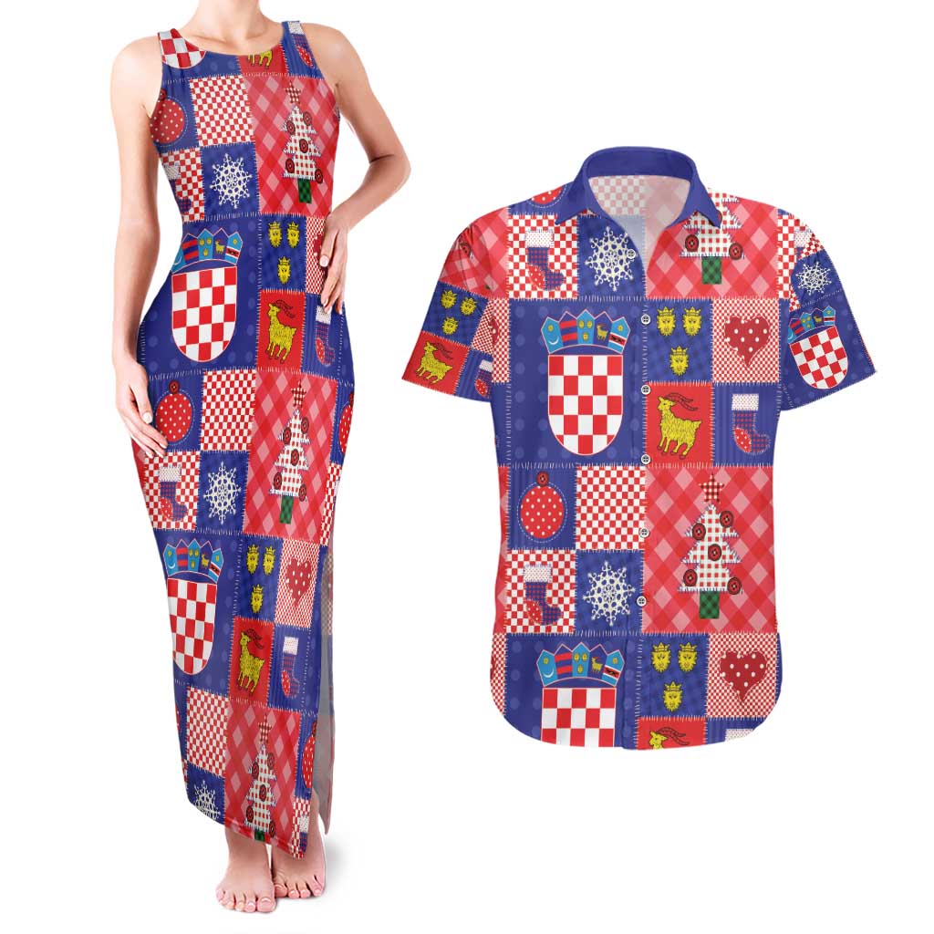 Croatia Christmas Patchwork Couples Matching Tank Maxi Dress and Hawaiian Shirt - Wonder Print Shop
