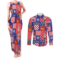 Croatia Christmas Patchwork Couples Matching Tank Maxi Dress and Long Sleeve Button Shirt - Wonder Print Shop
