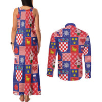 Croatia Christmas Patchwork Couples Matching Tank Maxi Dress and Long Sleeve Button Shirt - Wonder Print Shop