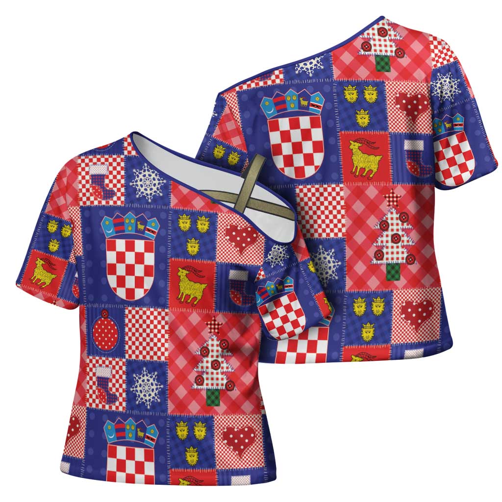 Croatia Christmas Patchwork Cross Shoulder Shirt - Wonder Print Shop