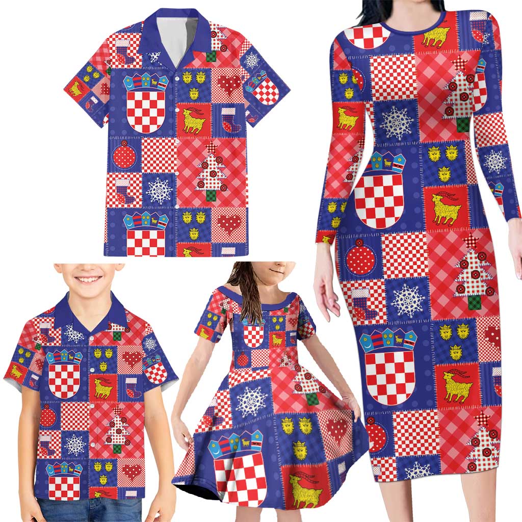 Croatia Christmas Patchwork Family Matching Long Sleeve Bodycon Dress and Hawaiian Shirt - Wonder Print Shop