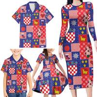 Croatia Christmas Patchwork Family Matching Long Sleeve Bodycon Dress and Hawaiian Shirt - Wonder Print Shop