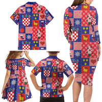 Croatia Christmas Patchwork Family Matching Long Sleeve Bodycon Dress and Hawaiian Shirt - Wonder Print Shop