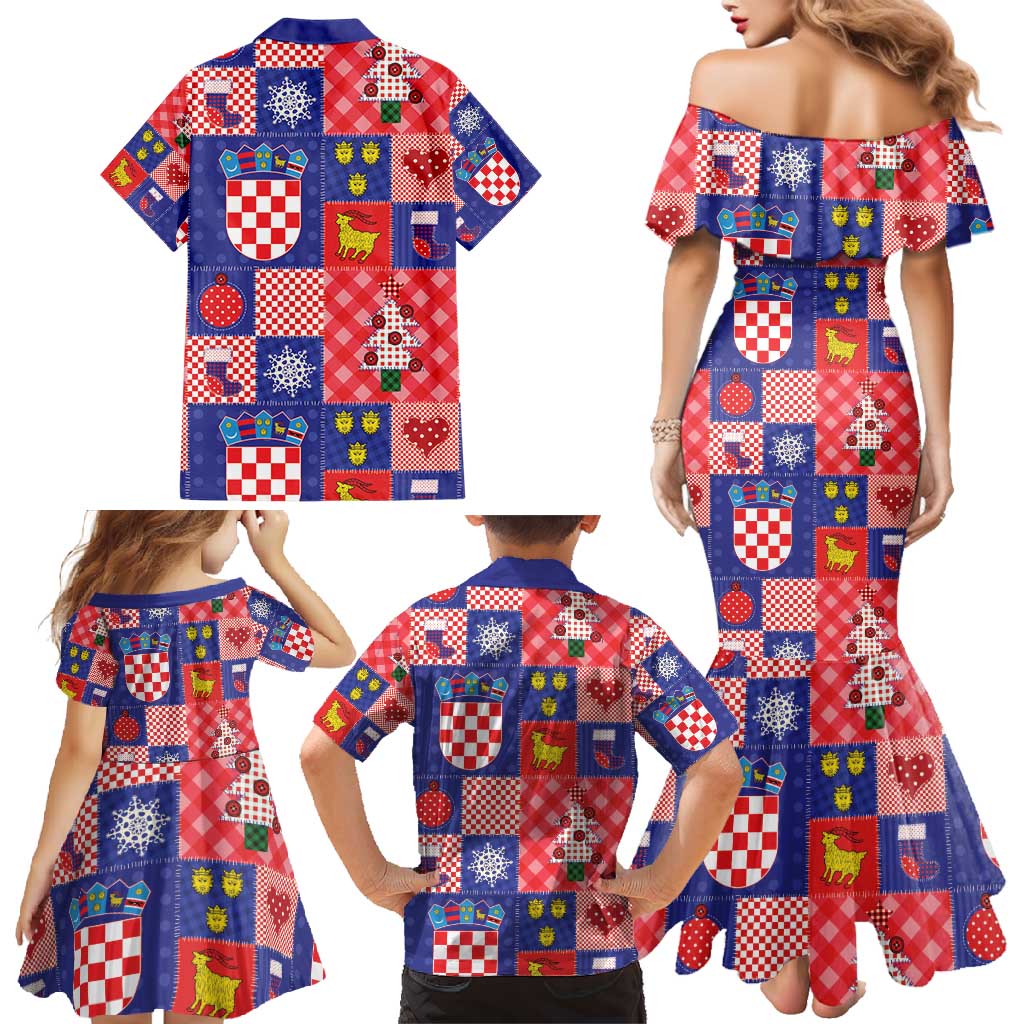 Croatia Christmas Patchwork Family Matching Mermaid Dress and Hawaiian Shirt - Wonder Print Shop