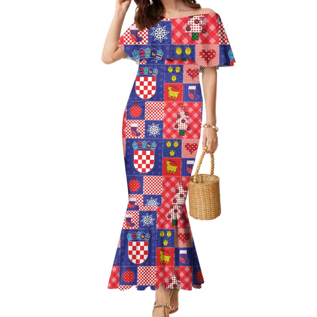 Croatia Christmas Patchwork Family Matching Mermaid Dress and Hawaiian Shirt - Wonder Print Shop