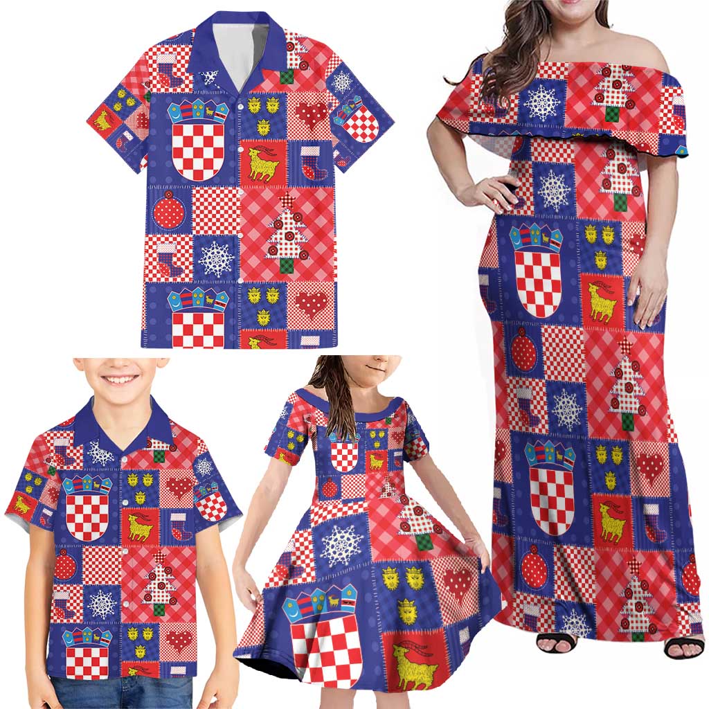 Croatia Christmas Patchwork Family Matching Off Shoulder Maxi Dress and Hawaiian Shirt - Wonder Print Shop