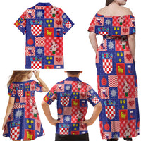 Croatia Christmas Patchwork Family Matching Off Shoulder Maxi Dress and Hawaiian Shirt - Wonder Print Shop