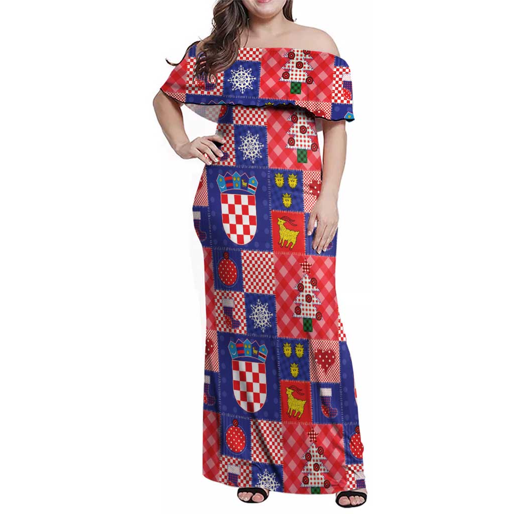 Croatia Christmas Patchwork Family Matching Off Shoulder Maxi Dress and Hawaiian Shirt - Wonder Print Shop
