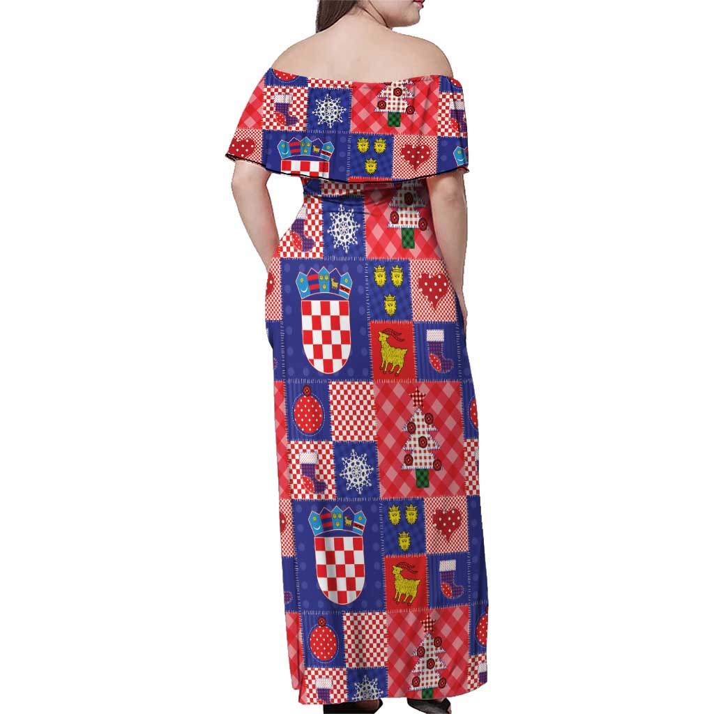 Croatia Christmas Patchwork Family Matching Off Shoulder Maxi Dress and Hawaiian Shirt - Wonder Print Shop