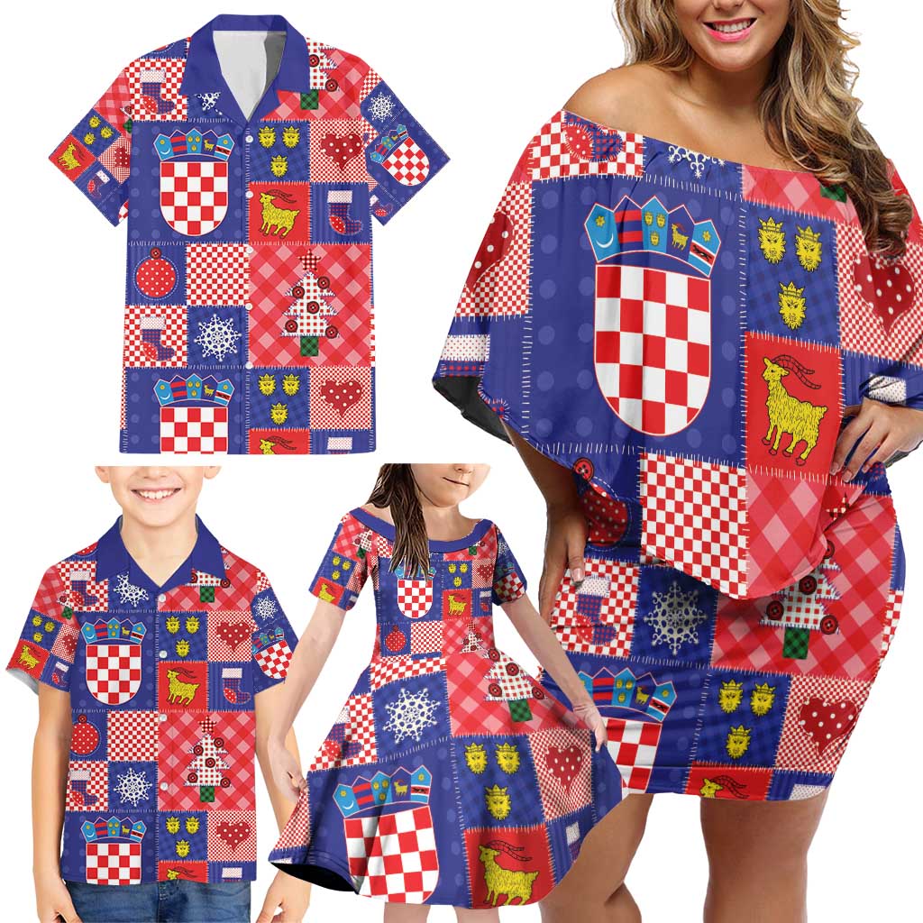 Croatia Christmas Patchwork Family Matching Off Shoulder Short Dress and Hawaiian Shirt - Wonder Print Shop