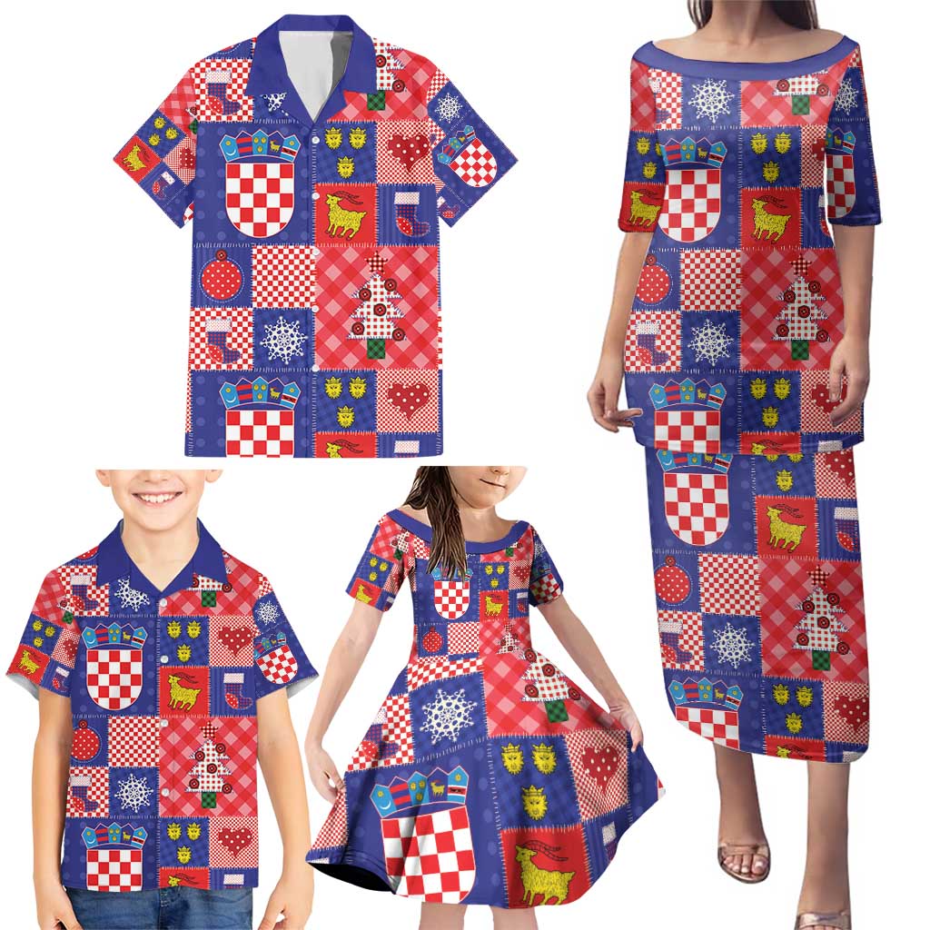 Croatia Christmas Patchwork Family Matching Puletasi and Hawaiian Shirt - Wonder Print Shop