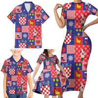 Croatia Christmas Patchwork Family Matching Short Sleeve Bodycon Dress and Hawaiian Shirt - Wonder Print Shop