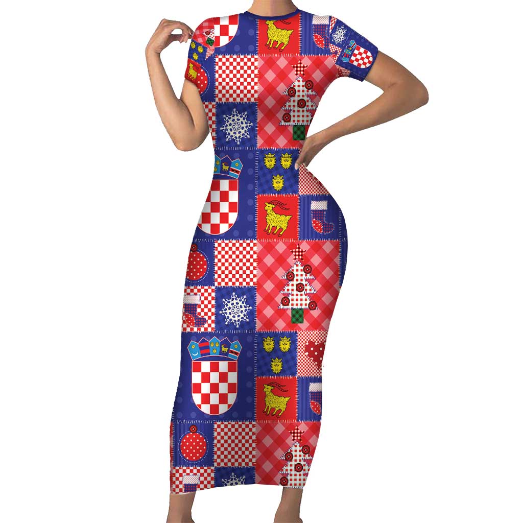 Croatia Christmas Patchwork Family Matching Short Sleeve Bodycon Dress and Hawaiian Shirt - Wonder Print Shop