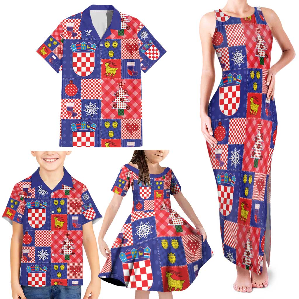 Croatia Christmas Patchwork Family Matching Tank Maxi Dress and Hawaiian Shirt - Wonder Print Shop